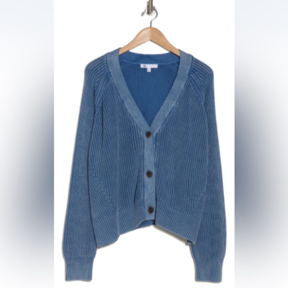 NWT DR2 Women's V-Neck Cotton Button Front Cardigan in Washed Blue Size: L